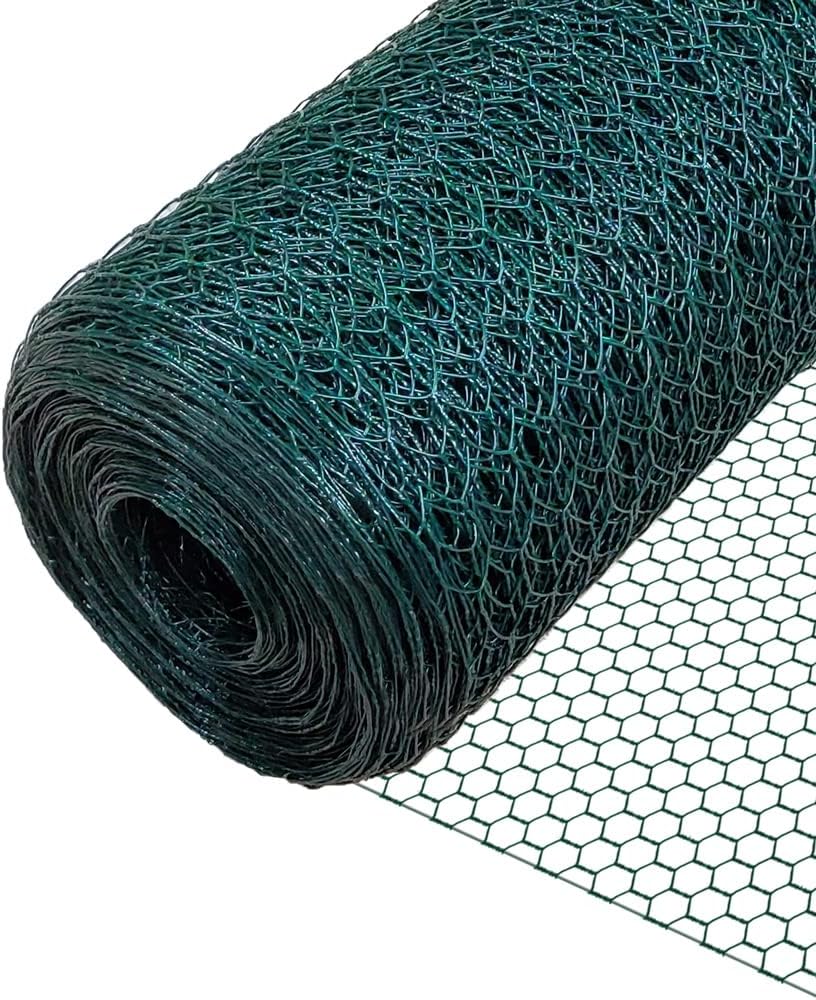 VOUNOT PVC Coated Chicken Wire Mesh Roll 1m x 50m Hexagonal 25mm Green