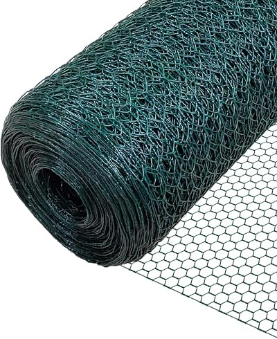 VOUNOT PVC Coated Chicken Wire Mesh Roll 1m x 50m Hexagonal 25mm Green