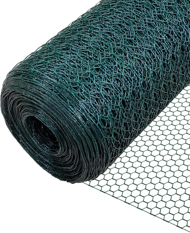 VOUNOT PVC Coated Chicken Wire Mesh Roll 1m x 50m Hexagonal 25mm Green