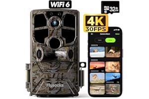 Flysocks Trail Camera, Real 4K/30FPS 60MP Digital Game Camera, Wi-Fi 6 High Speed Download, 0.1s Fast Trigger Wildlife Motion Camera, Night Vision, IP66 Waterproof, Trail Cam for Hunting