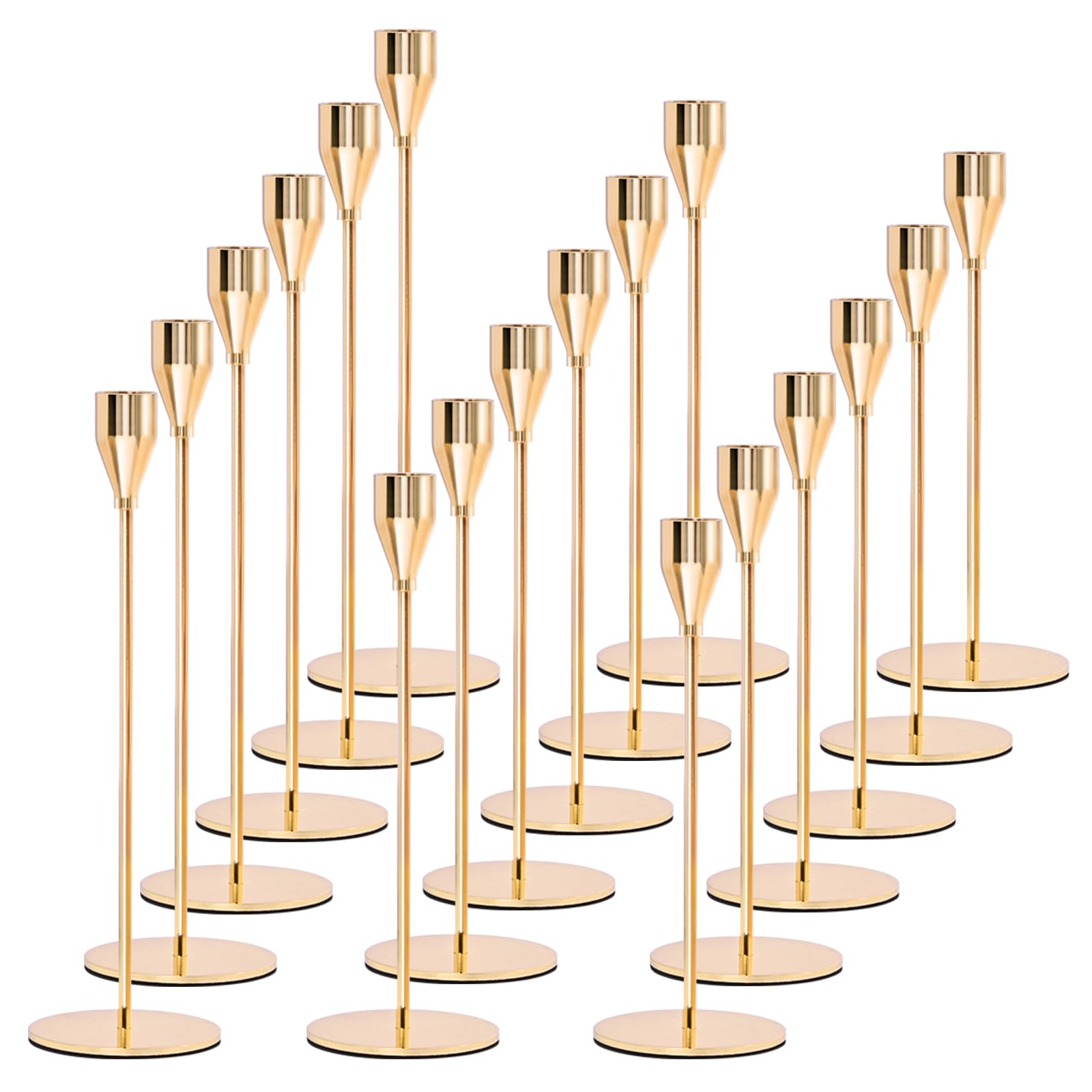Set of 18 Candle Holders Gold Taper Candlesticks Fits 7/8 Inch Thick Candles, Metal Tall Candle Stand for Wedding, Home Decor, Candlelight Dinner(Gold)