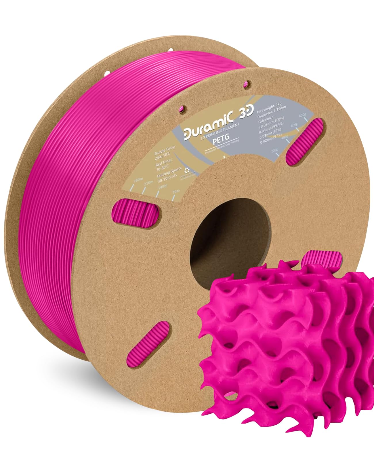 Photo 1 of DURAMIC 3D PETG Filament 1.75mm Magenta, 3D Printing Filament 1kg Spool(2.2lbs), Magenta Filament 1.75mm Dimensional Accuracy +/- 0.05 mm Non-Tangling Non-Clogging Non-Stringing