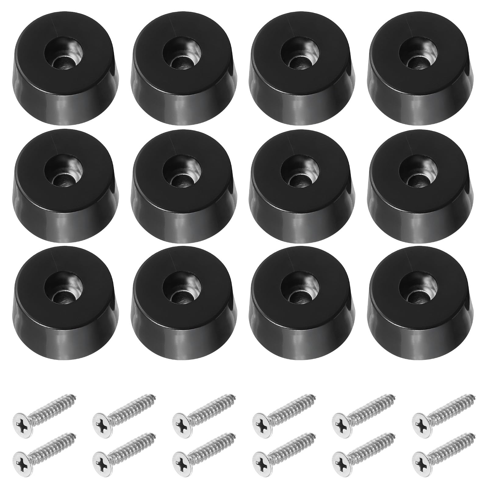 PATIKIL Cutting Board Feet,12 Pieces Non Slip Rubber Feet Bumpers with 304 Stainless Steel Screws for Cutting Board Furniture Chairs Desks 1.06"Wx0.55"H, Black