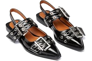 Kitulandy Women Buckle Ballet Flats Slingback Comfortable Pointed Toe Shoes
