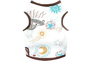 HRTTSY Small Dog Shirt Cute Puppy Cat T Shirt Clothes Soft Cotton Sleeveless Tee Shirts for Small Dogs Cats Summer Doggy Vest Tee Shirt Chihuahua Yorkie Shih Tzu Pet Apparels(Coffee Spaceship,M)
