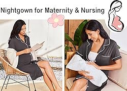 Ekouaer Button Down Nightshirt for Women Notch