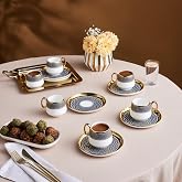 KARACA Suadiye 12 Piece Turkish Coffee Cup Set for 6, 90ml | Elegant espresso-style cups with matching saucers, 90ml capacity, crafted for refined serving and special occasions.