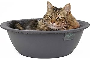 Hepper Cat Nest - Washable Cat Bed with Removable Fluffy Fleece Liner - Cozy Comfy Calming Bed Round Shape - Cat Warming Bed - Donut Bed Desk Ready - Small Bed for Indoor Cats (Grey/Grey)