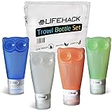 MrLifeHack Travel Bottles - 4 Leak Proof Travel Size Silicone Containers - TSA Approved - Perfect for Shampoo, Conditioner, Lotion - Clear Toiletry Bag Included