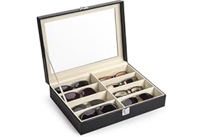 CO-Z Leather Multi Sunglasses Organizer for Women Men, Eyeglasses Eyewear Display Case with 8 Slots, Jewelry Watch Organizer, Sunglasses Jewelry Collection Case, Sunglass Glasses Storage Holder Box