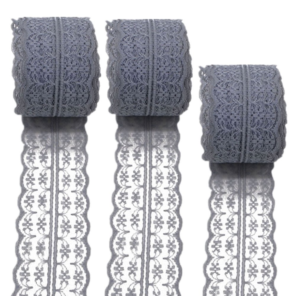 Photo 1 of 3 Rolls 10 Yards Floral Lace Ribbon Lace Trim Webbing Fabric for DIY Jewelry Making Craft Clothes Accessories Gift Wrapping (Gray)