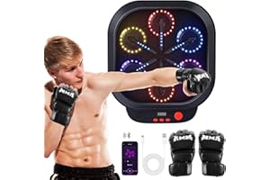 PUNIEAYI Music Boxing Machine with Gloves, Wall Mounted Music Boxing Equipment with 5 Volumes & 6 Speeds, Built-in & Bluetooth Music Punching Machine for Adults, LED Streamer Wall Punching Pad Boxing Trainer