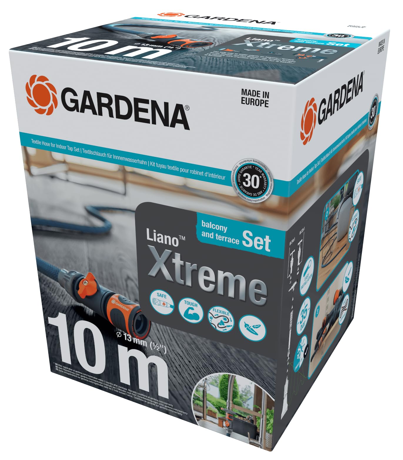 Gardena Schlauch Textilschlauch Liano Xtreme 1/2", 10 Meter Set + Indoor-Adapter