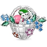 GNOCE Peanuts Snoopy Easter Eggs Basket Charm Bracelet for Women, S925 Sterling Silver Dangle Charms for Women Wife, Valentine‘s Day, Mother’s Day Jewelry