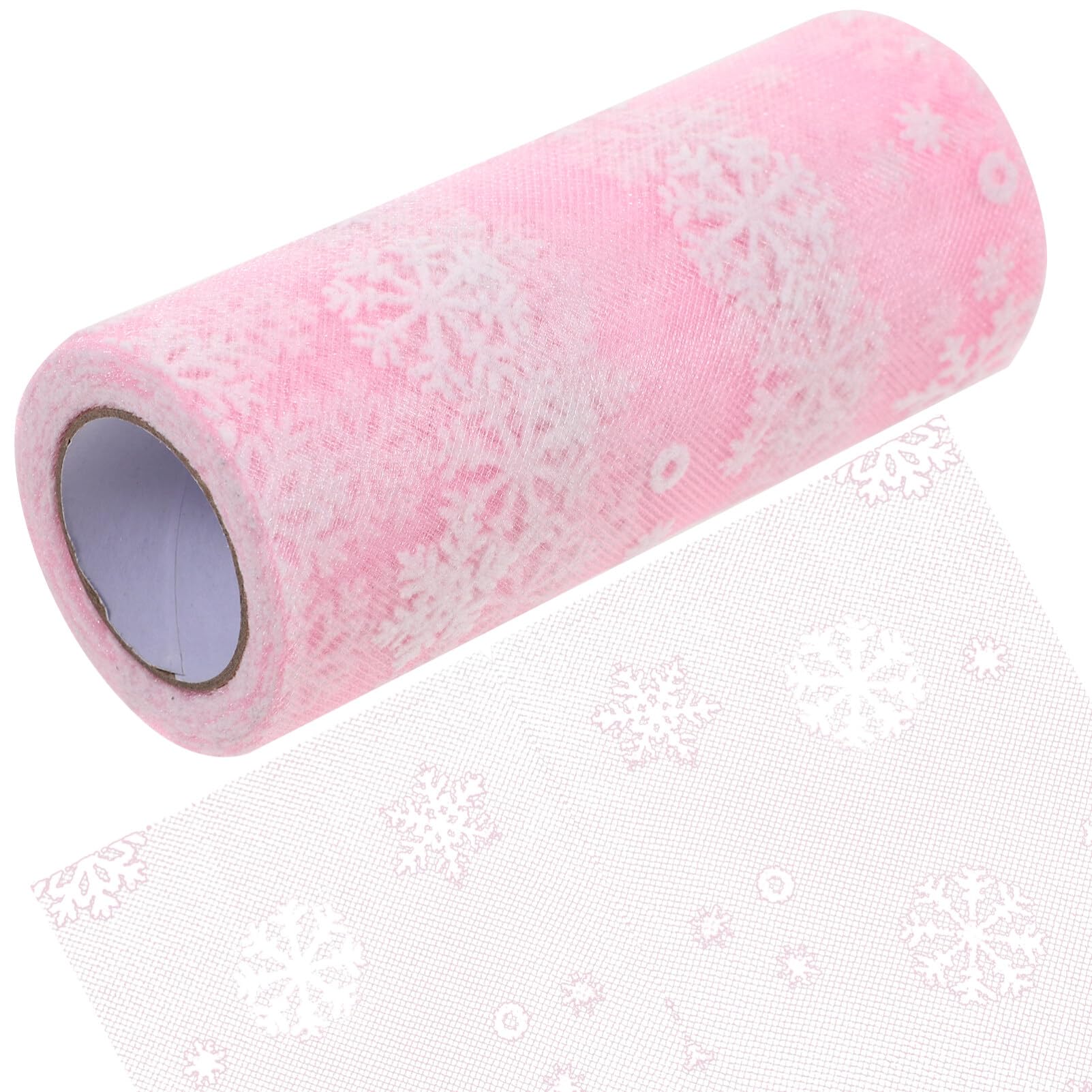 SEWACC 15cm 10Yards Christmas Snowflake Tulle Roll Craft Glitter Organza Snowflake Gauze Xmas Wrapping Ribbon for Christmas Decor Table Runner for Party Decoration (Pink)