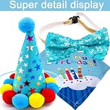 WUBAYI Dog Birthday Bandana Set Blue Hat Bow Tie Adjustable Size view 3
