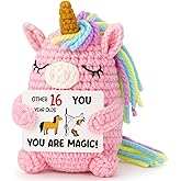 16th Birthday Gift for Girl — Pink Crochet Unicorn 4", Handmade Amigurumi Plush, “You are Magic” Card, Cute Stuffed Animal Desk Decor for Teen Daughter Granddaughter Niece