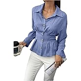 Floerns Women's Elegant Button Down Shirts Long Sleeve Tie Back Dressy Casual Blouse Tops