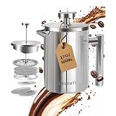 LRYYBTI French Press Coffee Maker, Stainless Steel, Silver, 17 OZ | with scale lines，2 Extra Filters