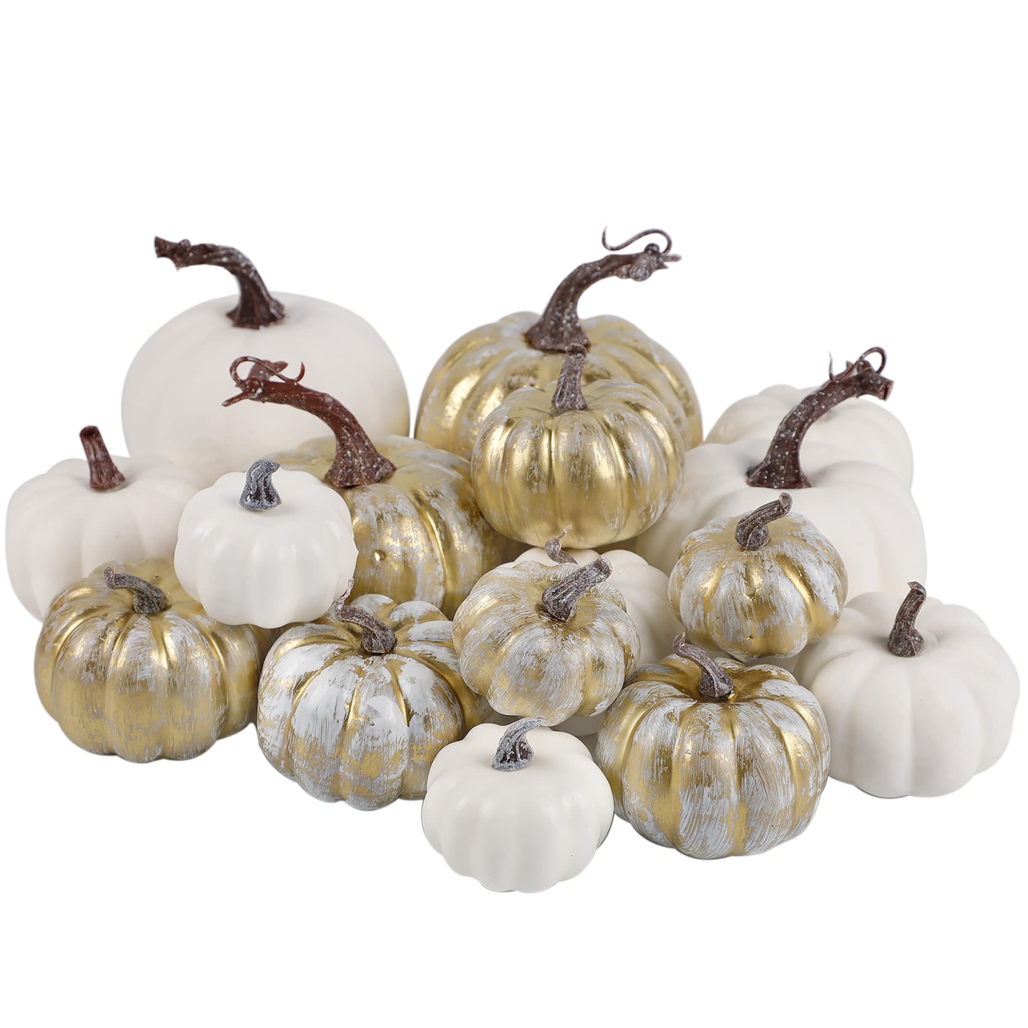 winemana 16 Pcs Golden and White Pumpkins Thanksgiving Pumpkin