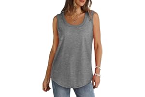 Ruziyoog Womens Tank Tops Summer Loose Fit Casual Flowy Sleeveless Tops Ribbed Trim Scoop Neck Curved Hem Trendy T Shirt 2024