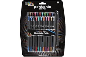 Pentonic Gel Pens, 24 Count, Mixed Pack (12 Assorted Color Pens, 12 Glitter Pens), Medium & Fine Point, Smooth Writing For Journaling (1002355)