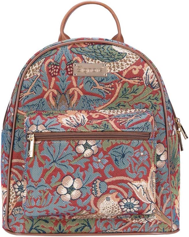 Signare Tapestry Casual Backpack Rucksack Women School Bags with William Morris Design (Strawberry Thief Red, DAPK-STRD)