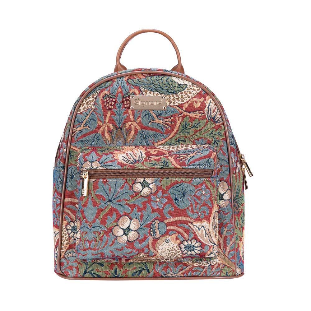 Signare Tapestry Casual Backpack Rucksack Women School Bags with William Morris Design (Strawberry Thief Red, DAPK-STRD)