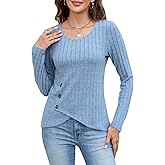 Sweaters for Women Fashion Long Sleeve Tops Button Pullover Crew Neck Casual Loose Slit Sweatshirt