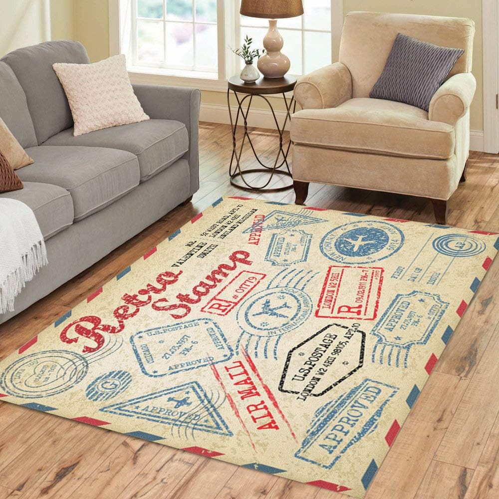 Pinbeam Area Rug Travel Retro Post Stamp Passport Envelope USA Border Home Decor Floor Rug 2' x 3' Carpet