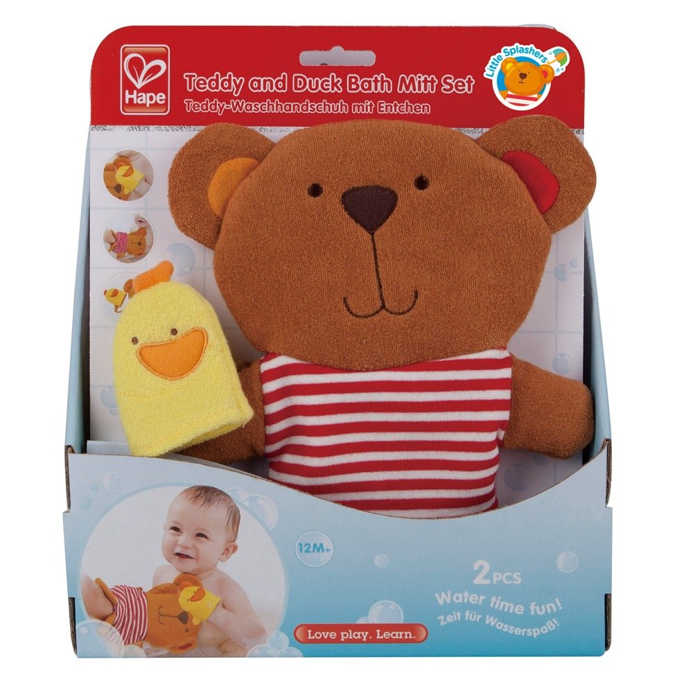 Hape HAP-E0200 Teddy and Duck Bath Mitt Play Set