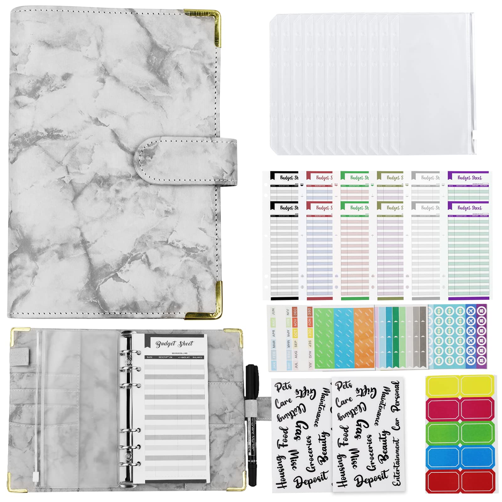 Budget Binder, 33pcs Savings Binder - Money Saving Wallet (Grey)