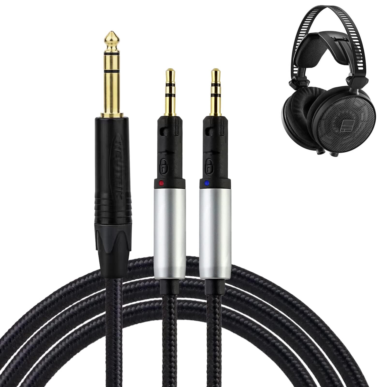 okcsc ATH-R70x Upgrade Replacement Headphone Cable 6.35mm Balanced Plug for Audio-Technica ATH-R70x R70Xa Headphone Cable 4 Core PVC Nylon Braided OFC Cable 6.5FT Length