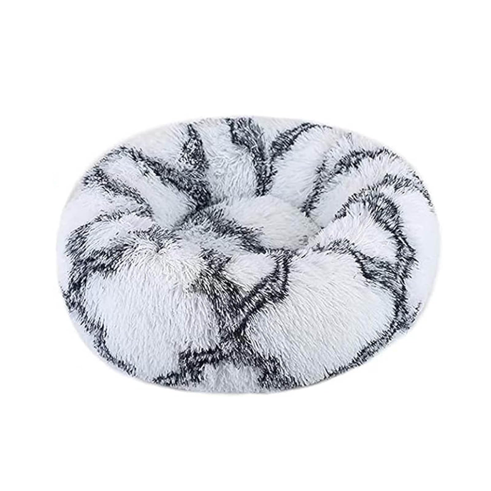 jiuzcare 50cm Calming Pet Bed for Small Dogs & Cats, Ultra-Soft 4cm Long Plush Donut Dog Bed, Washable Anti-Slip Round Puppy Cushion, White&Black — image 1