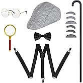 Ishua 12PCS Grandpa Costume Accessories, 100 Day of School Old Man Costume Adult for Halloween Including Hat