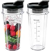 BN301 BN300 20 OZ Replacement Cups for Ninja Nutri-Plus Personal Blender | 20oz blender jars cups replacement, 2 pack portable cups for smoothies &amp; sauces, fits Ninja Nutri-Blender