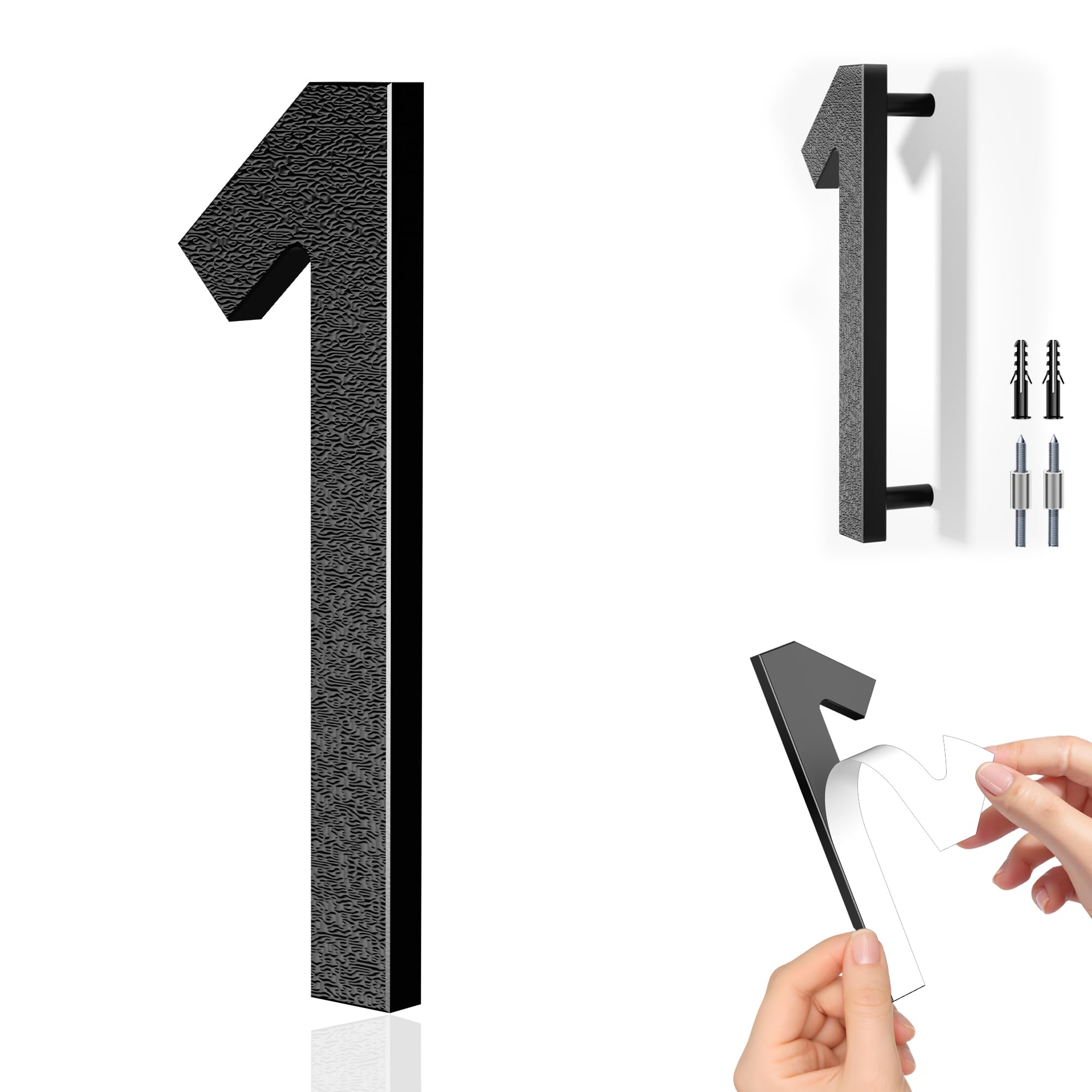 Photo 1 of 6 Inch Self-adhesive House Numbers, Modern Floating Address Numbers, Adhesive house numbers outside - Easy to Install, Weatherproof No Rust Black Door Number for House Office Hotel Apartments (1)
