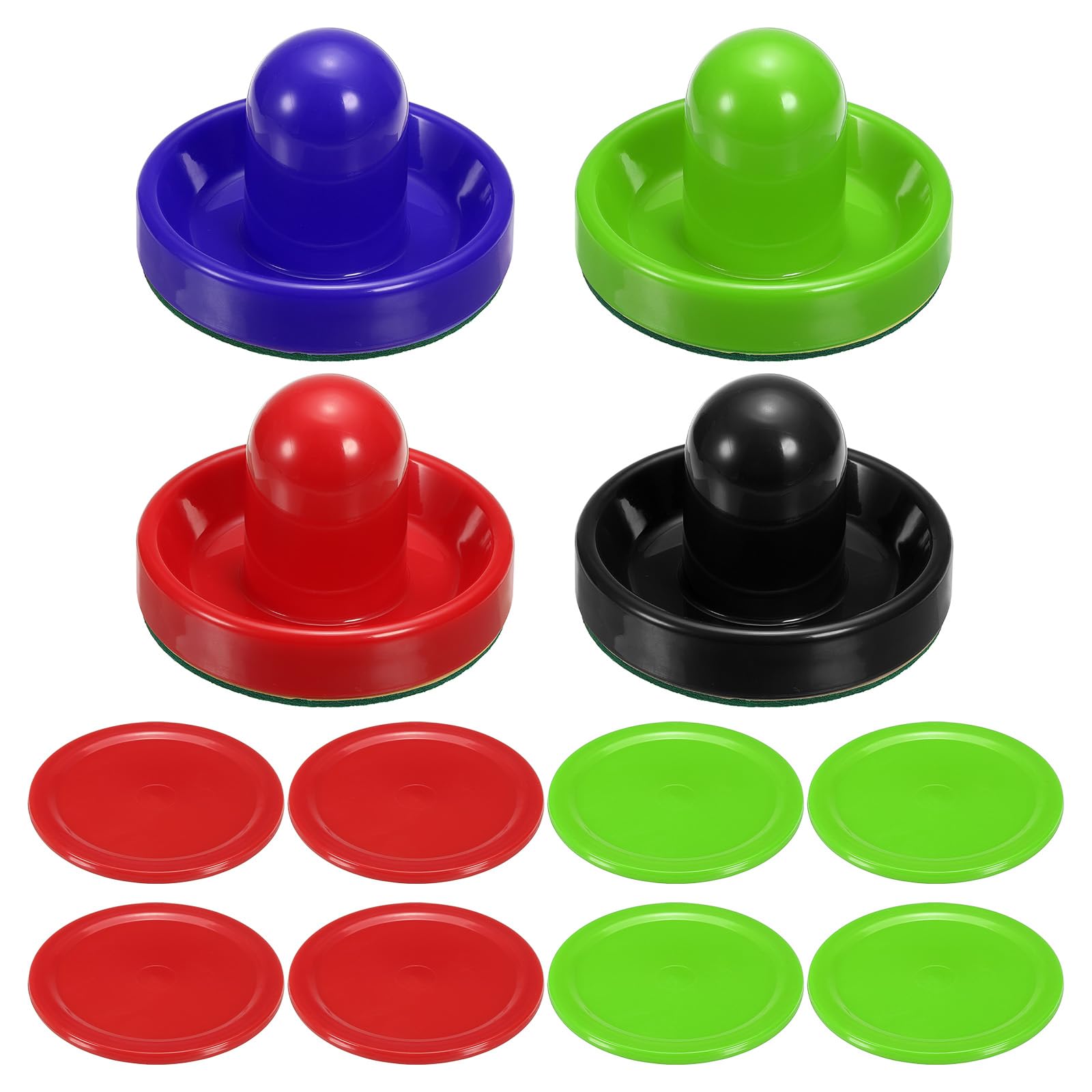 PATIKIL 96mm Air Hockey Pushers and Air Hockey Pucks, Handles Paddles Replacement Accessory for Table Game(4 Pushers with Pads, 8 Pucks)