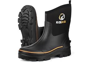 Kalkal Rubber Boots for Men, 6mm Neoprene Insulated Rain Boots with Steel Shank, Waterproof Mid Calf Rubber Work Boots For Mud Gardening Farming Fishing Hunting Working, Size 7-14