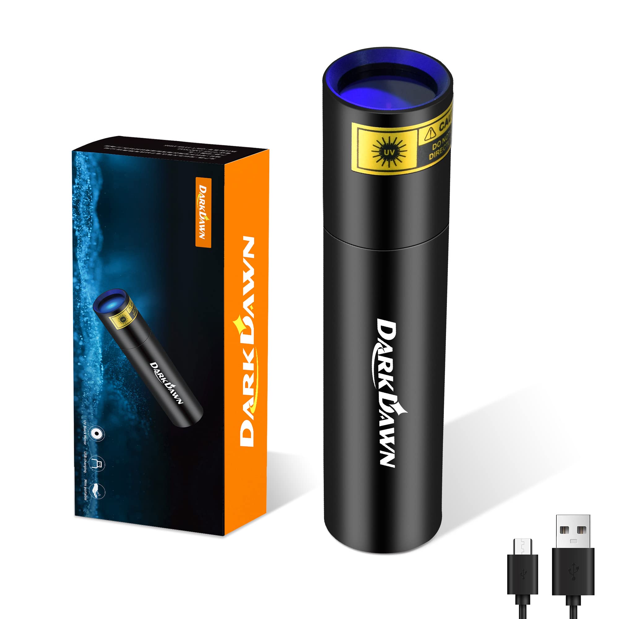 DARKDAWN UV Torch 365nm Black Light Mini Flashlight USB Rechargeable, Woods Lamp Portable LED Ultraviolet Pocket Blacklight 370nm – Pet Urine Detector, Stains, Money, Amber, Uranium, Leak Detection