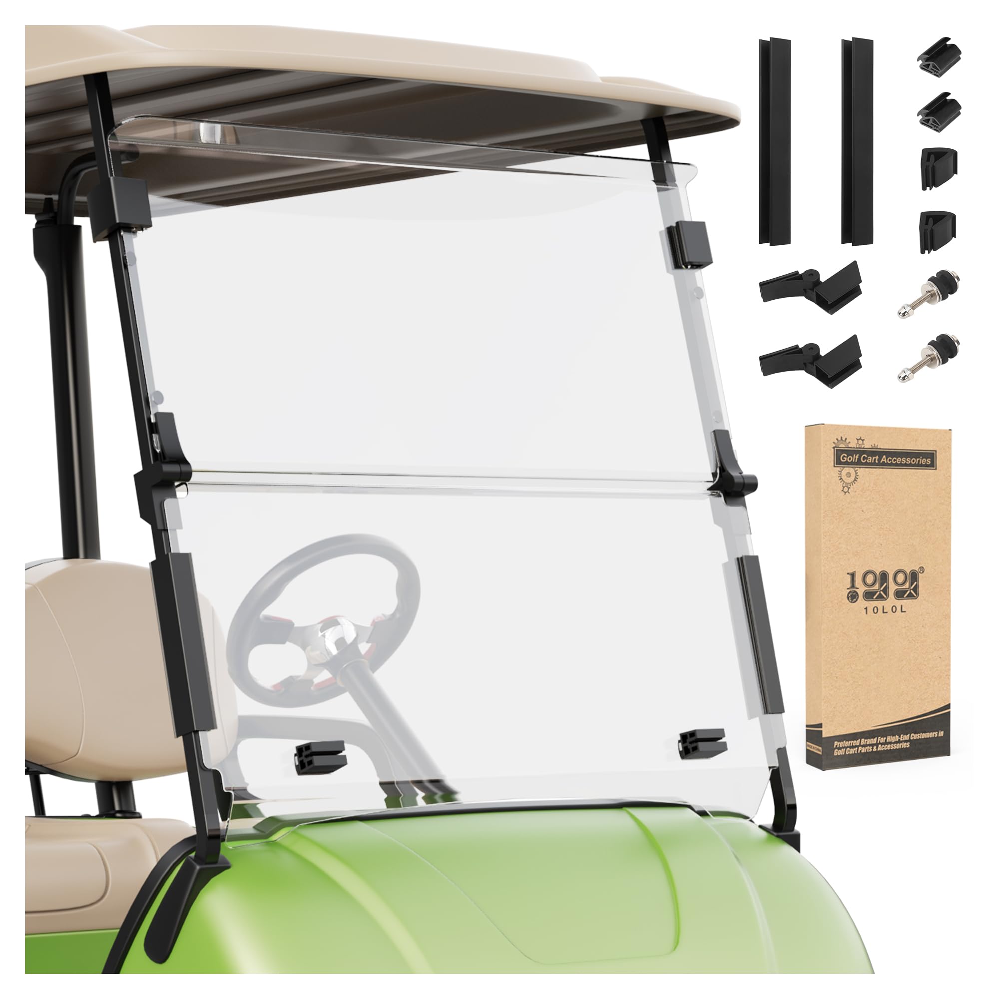Photo 1 of 10L0L Golf Cart Windshield for Yamaha G29 & Drive Series Model Golf Carts, Foldable & Durable, Easy Installtion (Transparent Clear)