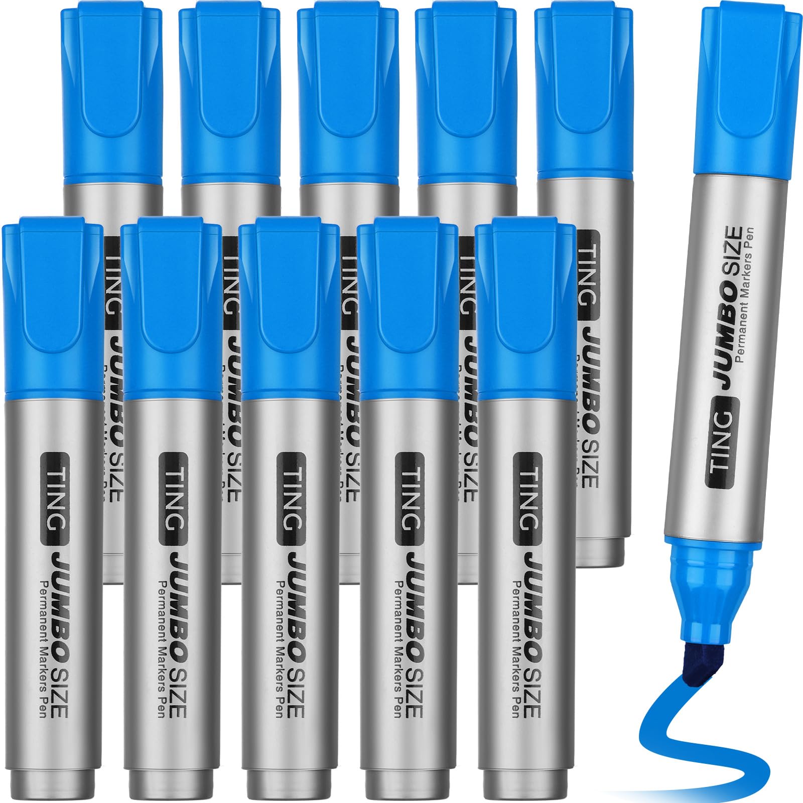 Photo 1 of Fuutreo 10 Pack Jumbo Permanent Markers Bulk Large Chisel Tip Permanent Markers Quick Drying Waterproof Big Huge Poster Pens for Office, Logistics Company and More(Lake Blue)