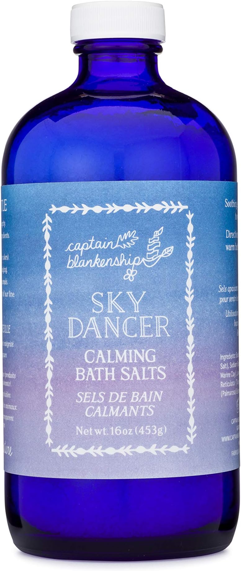 Captain Blankenship SkyDancer Calming Bath Salts, Lavender Epsom Salt Bath Soak with Sea Salt and Magnesium, Relaxing, 16 Ounce Glass Bottle, 1 Count