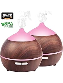 Mulcolor Essential Oil Diffuser, 2Pack 250ml Aromatherapy Diffuser for Essential Oils, Aroma Oil Diffuser Humidifier, Ultrasonic Diffuser Wood Grain, Waterless Auto Shut off, 7 Colors Light