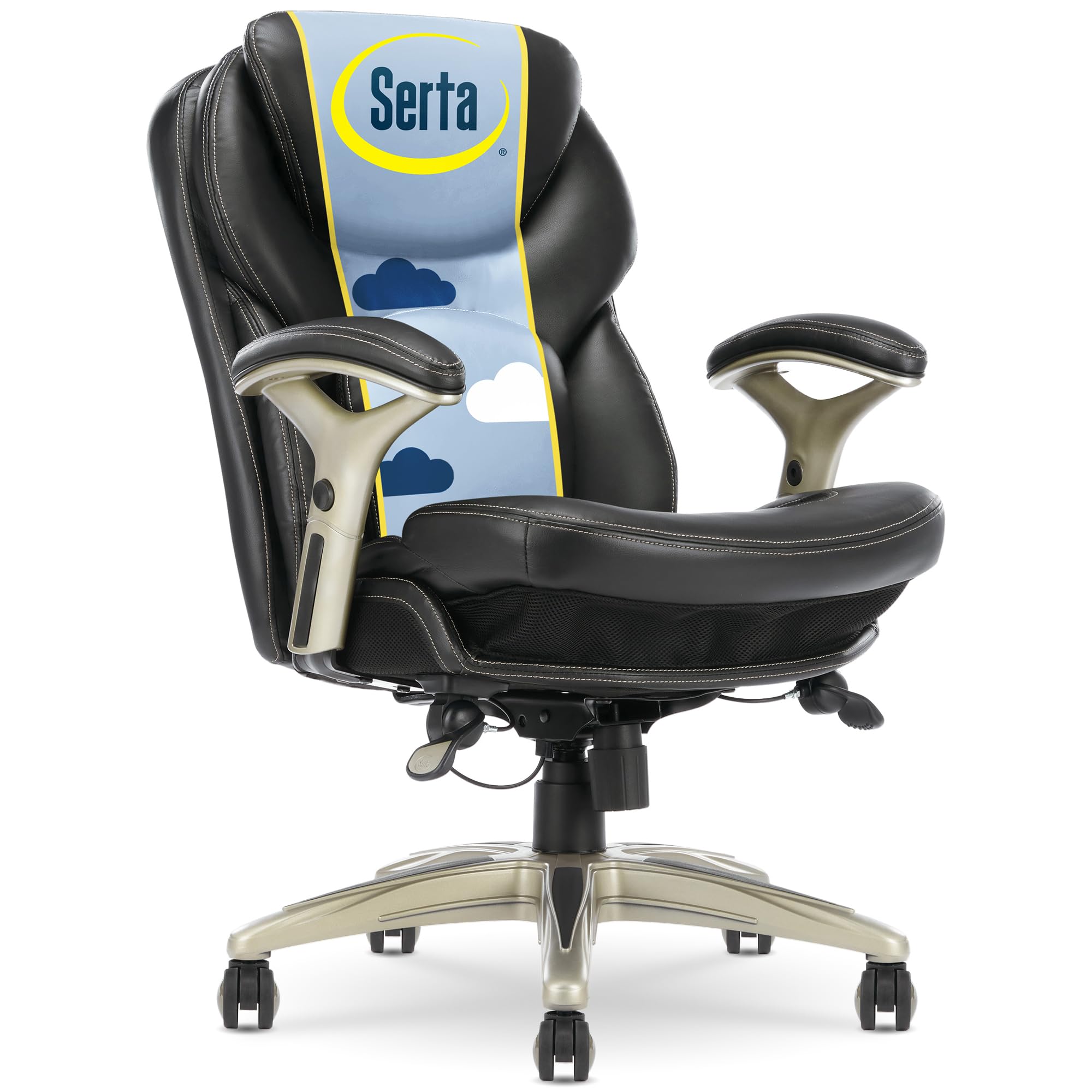 Photo 1 of Serta Claremont Ergonomic Executive Office Chair with Back in Motion Technology, Adjustable Mid Back Desk Chair with Lumbar Support, Bonded Leather, Black