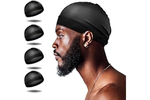 Selalu 4Pcs Wave Cap, Silk Stocking Wave Caps for 360 Waves, Silky Durag for Men, Stain Caps (2*Blue 2*Black)