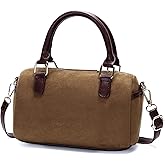 Small Faux Suede Purses for Women Boston Barrel Bag Mini Top Handle Bags with Trendy Crossbody Strap