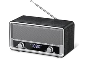 Audiocrazy AM FM Radio Plug in Wall, Radio with Bluetooth for Home, Best Reception Clock Radio with LCD Display, Sleep/40 Presets Retro/Vintage Bluetooth Radio for Indoor Kitchen Bedroom Work Black