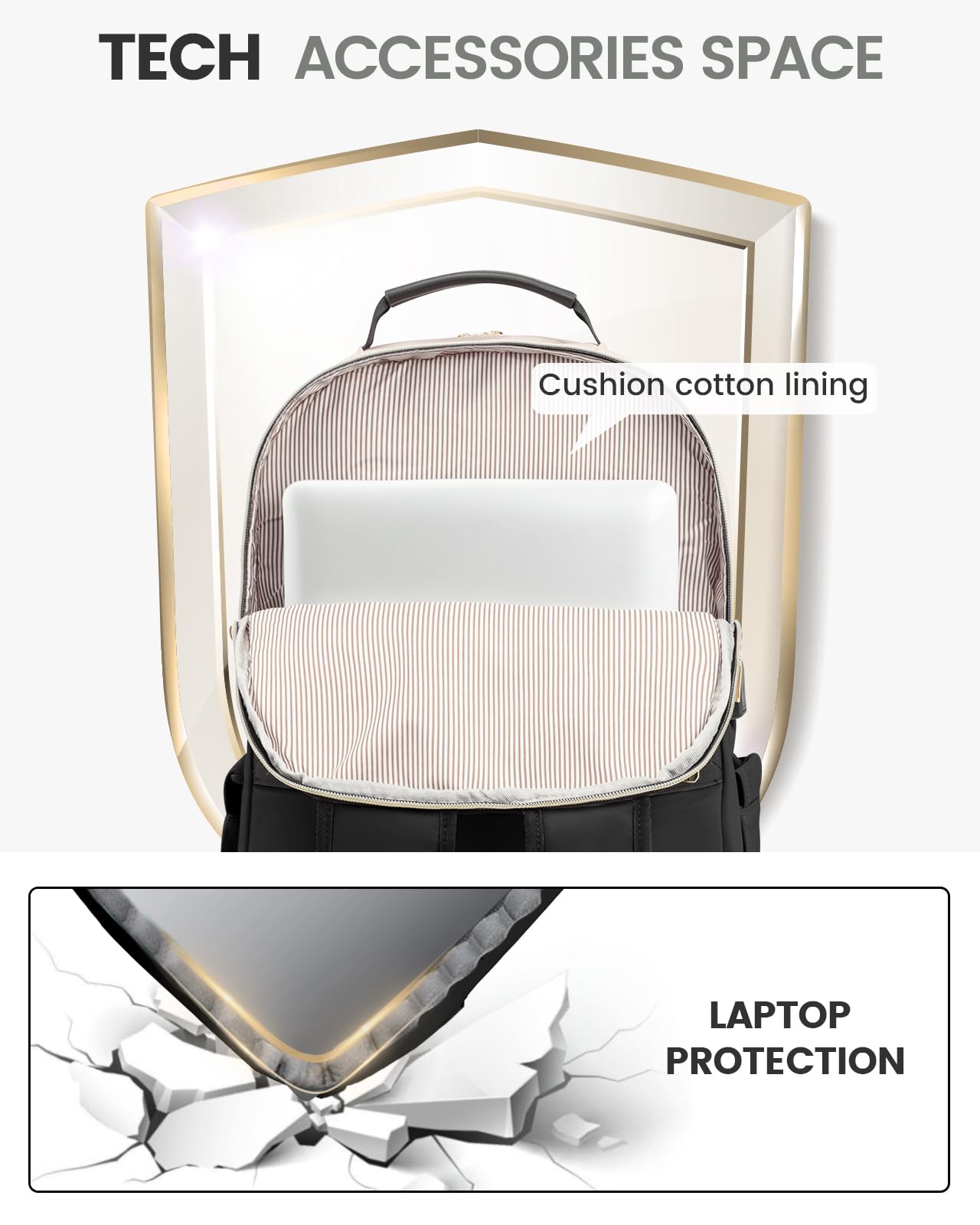 LOVEVOOK Laptop Backpack Purse for Women, Work Travel Computer Bags, College School Backpack for Student Girl, Quilted Casual Daypack with USB Port, Fit 15.6 Inch Laptop, Black