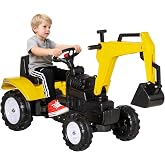 Aosom Kids Ride On Excavator Pedal Digger for Kids &amp; Toddlers 3+ Yellow | Construction Truck, Horn